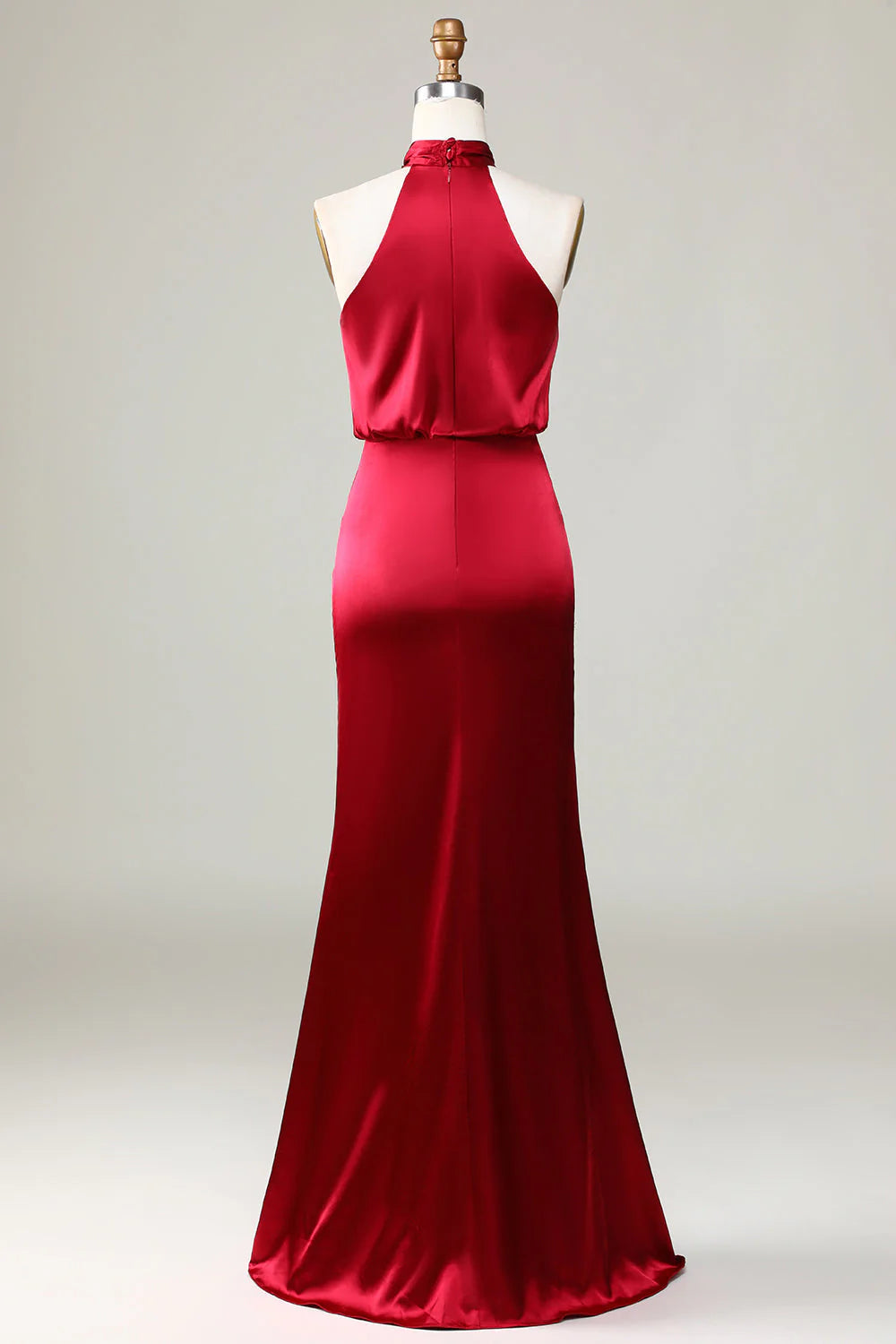 Halter Sleeveless Burgundy Bridesmaid Dress