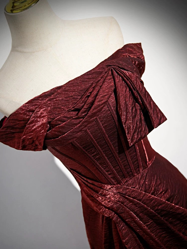 Mermaid Off Shoulder Satin Burgundy Long Prom Dress Burgundy Long Prom Dress