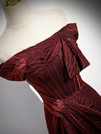 Mermaid Off Shoulder Satin Burgundy Long Prom Dress Burgundy Long Prom Dress