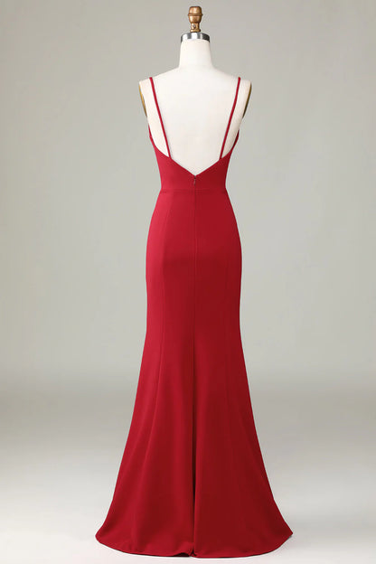 Mermaid Spaghetti Straps Sleeveless Bridesmaid Dress with Slit
