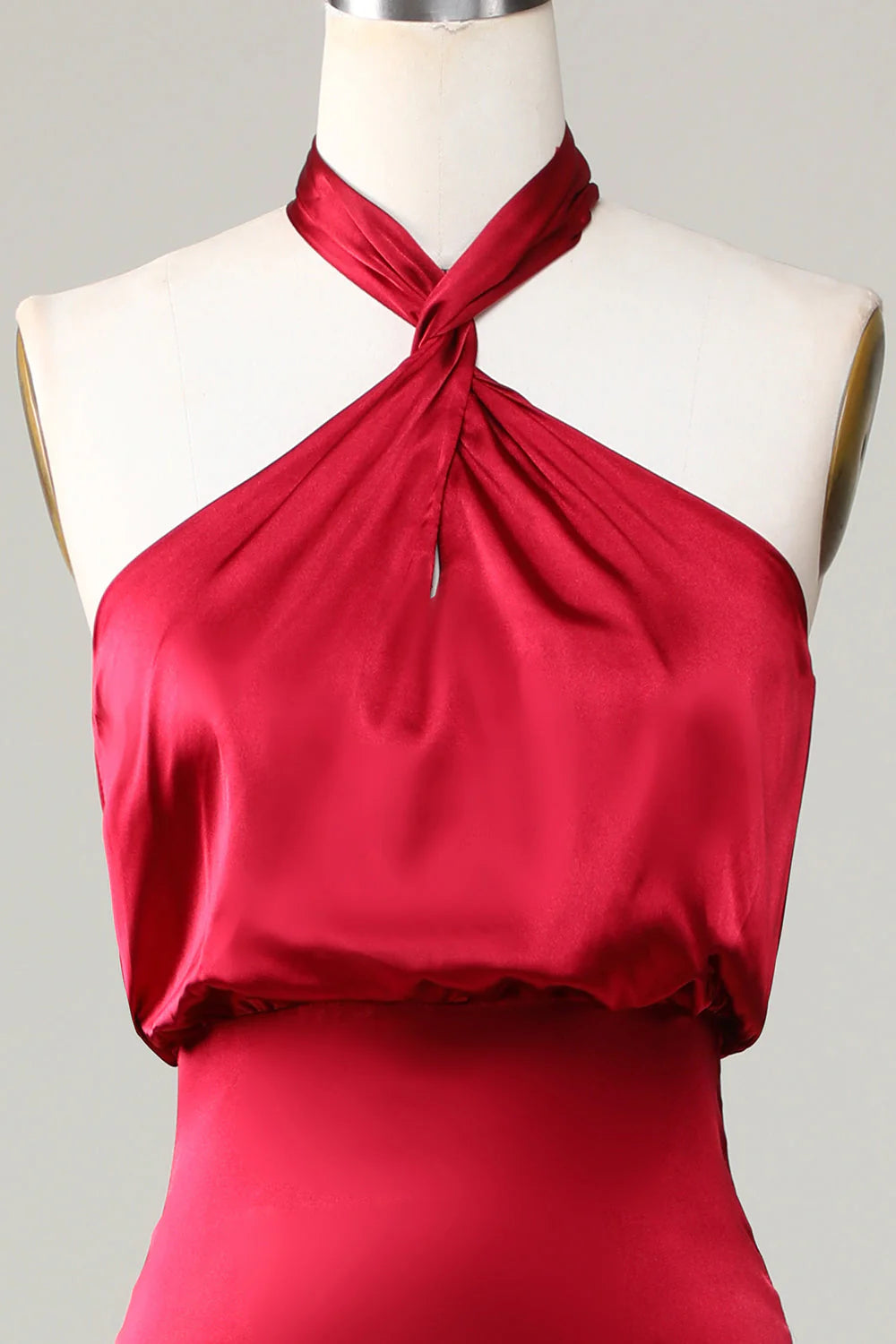 Halter Sleeveless Burgundy Bridesmaid Dress