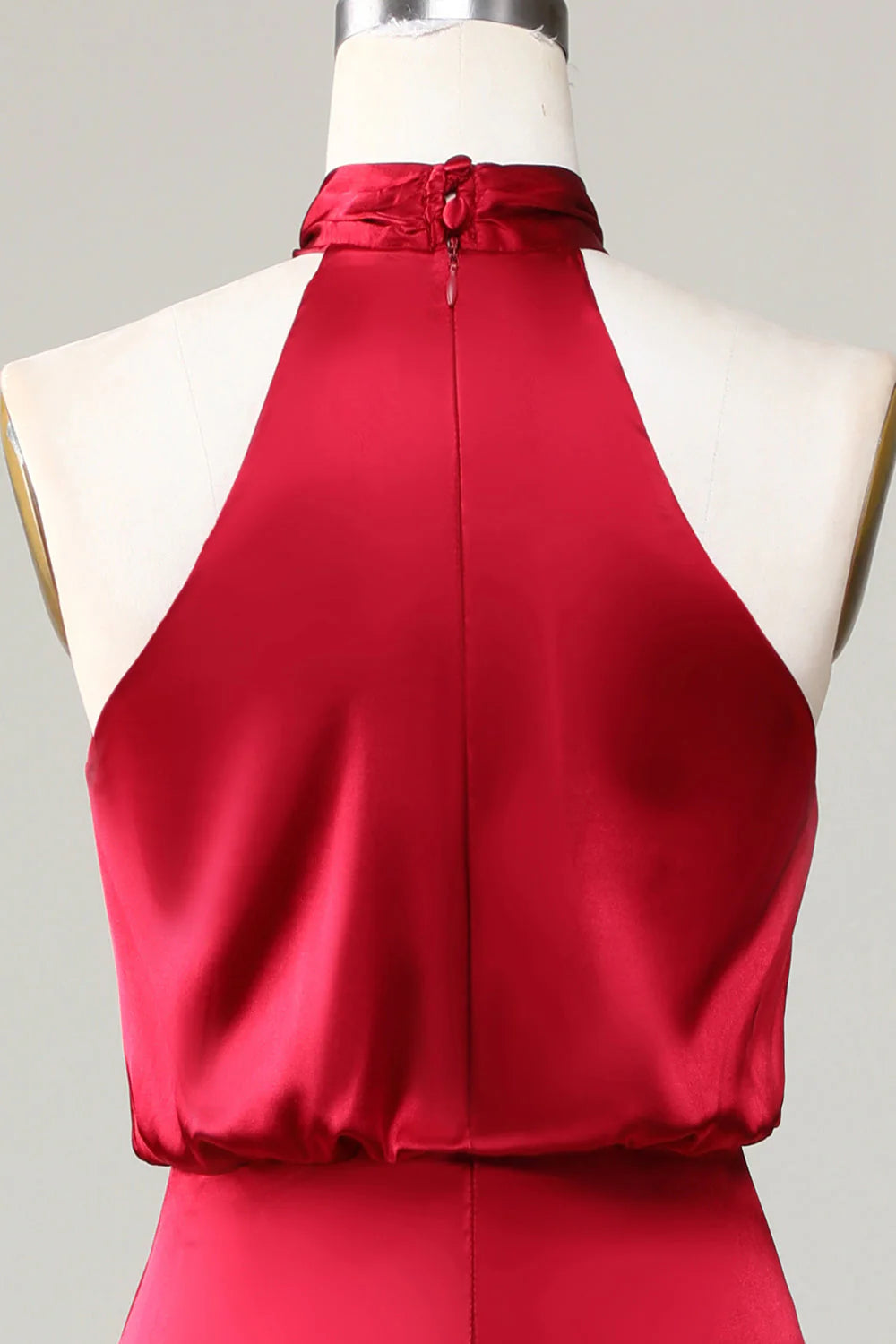 Halter Sleeveless Burgundy Bridesmaid Dress