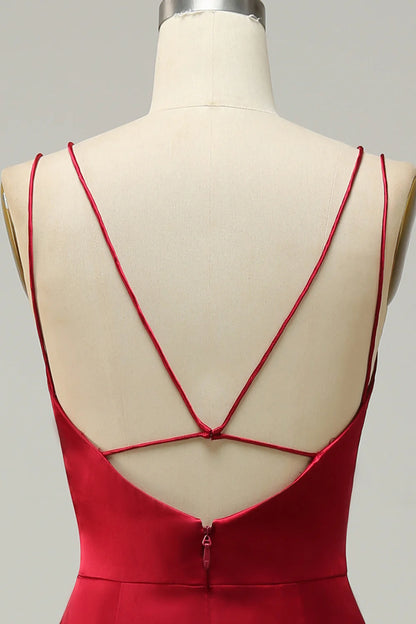 Mermaid Spaghetti Straps Satin Bridesmaid Dress with Open Back