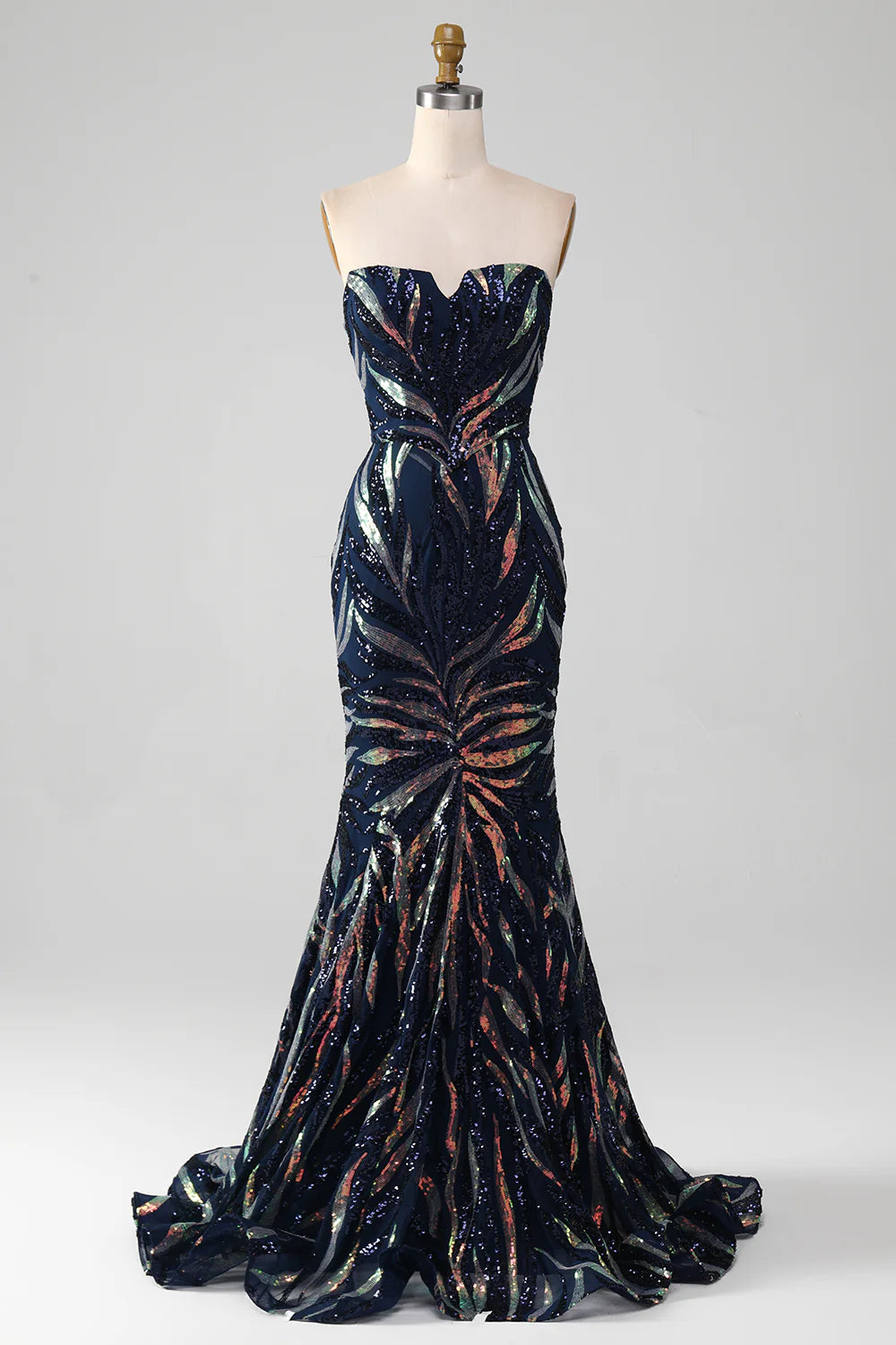 Sparkling Slim Fit Navy Blue Mermaid Sequin Long Ball Dress