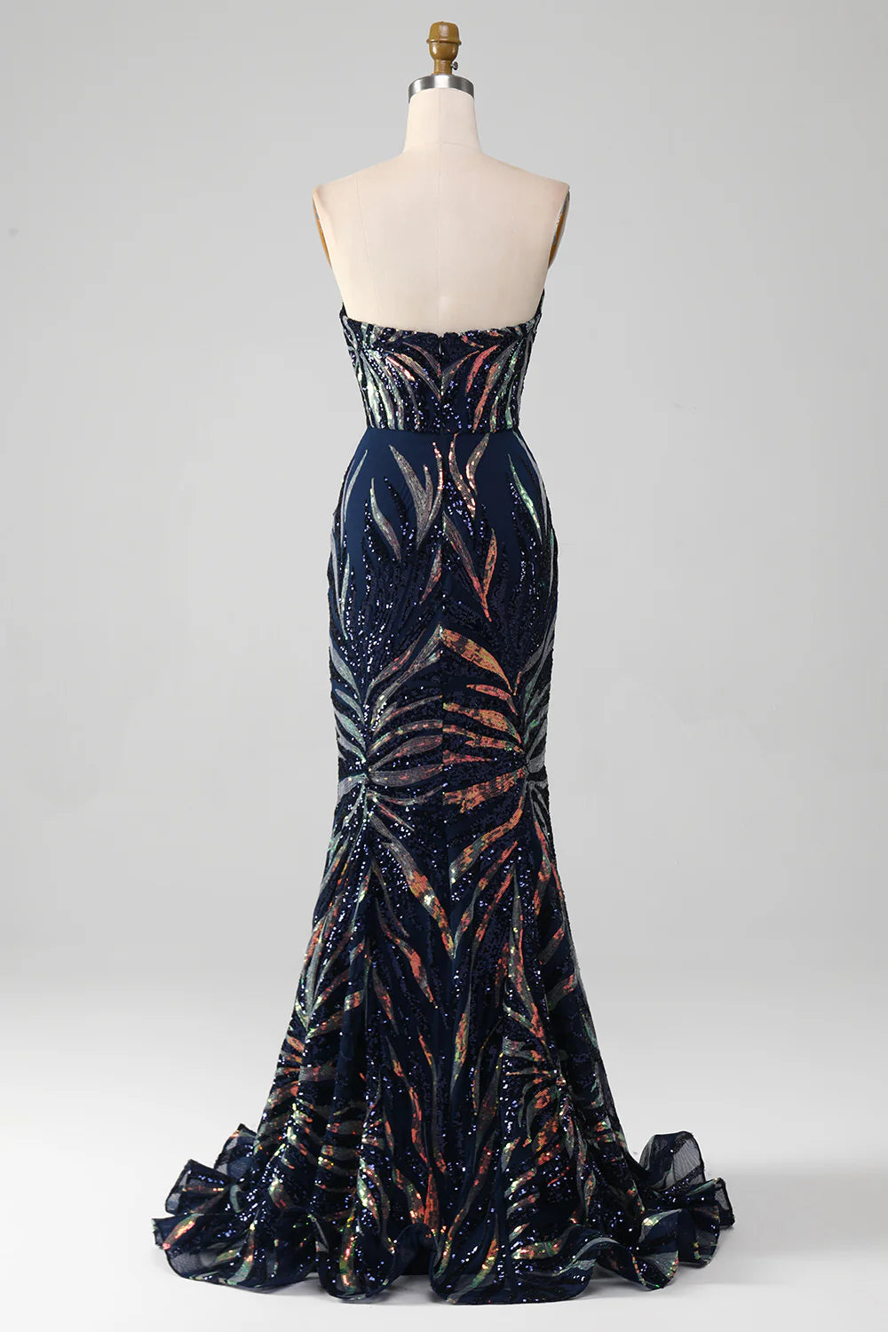 Sparkling Slim Fit Navy Blue Mermaid Sequin Long Ball Dress