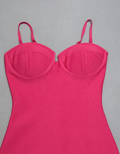 Purple Red Elegant Sexy Slim Fit Italian Noodle Strap Short Tight Cocktail Dress