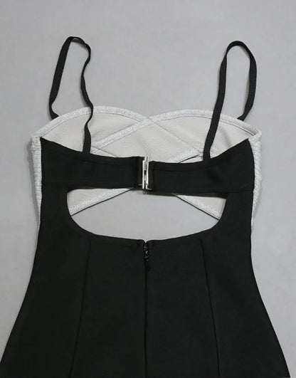 Italian Noodle Strap Grey Top Black Bottom Mini Cocktail Dress