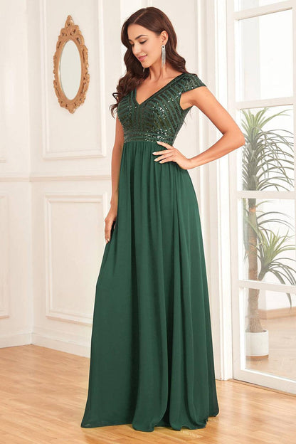 A Line V-Neck Dark Green Mother of the Bride Dress with Sequins