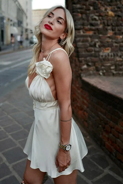 Cute sweet mini spaghetti strap with white floral dress