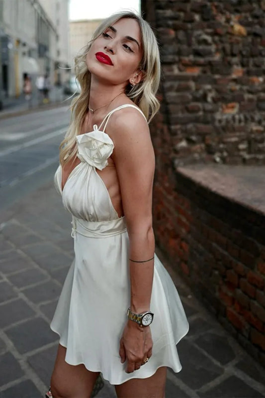 Cute sweet mini spaghetti strap with white floral dress
