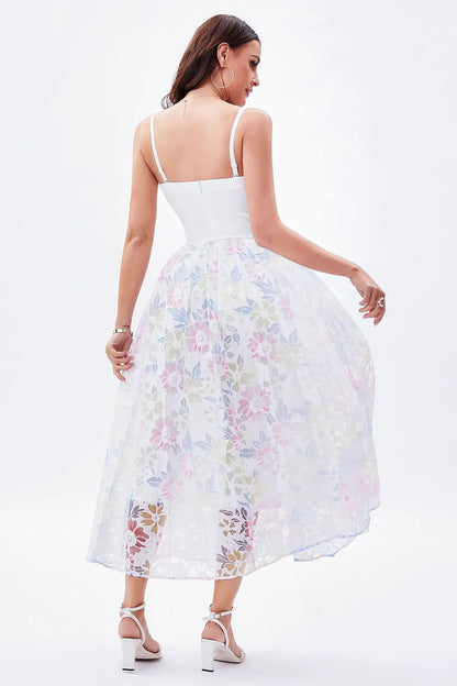 Bohemian A-line Italian Noodle Strap Tea Long Print Wine Party Dress