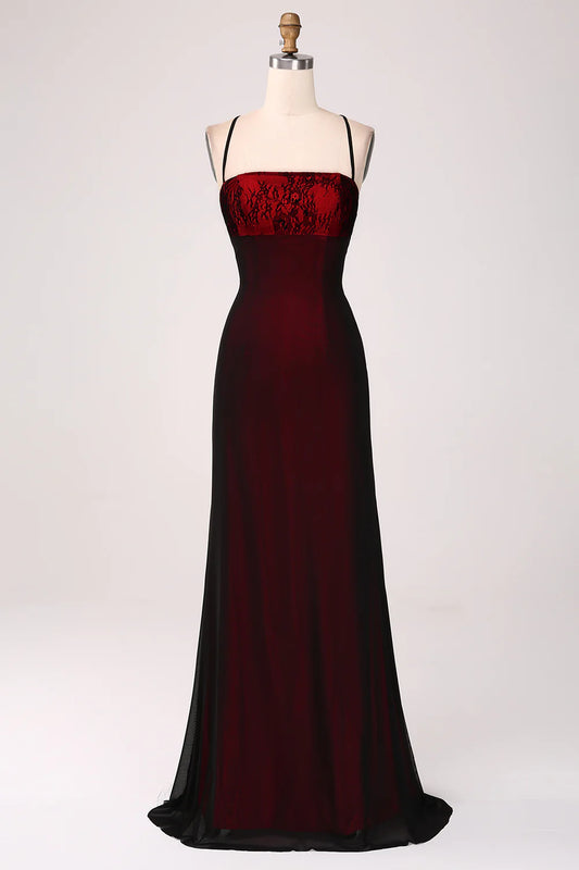 Sexy and elegant black red tight fitting bridesmaid dress with back lace up