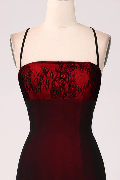Sexy and elegant black red tight fitting bridesmaid dress with back lace up