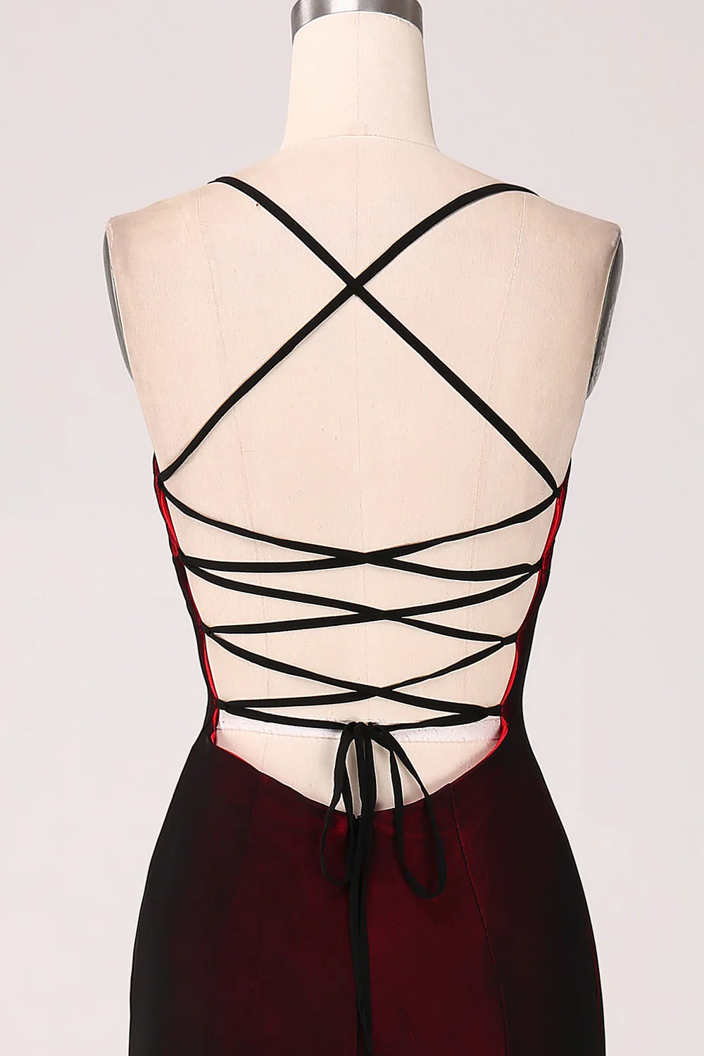 Sexy and elegant black red tight fitting bridesmaid dress with back lace up