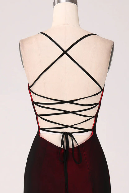 Sexy and elegant black red tight fitting bridesmaid dress with back lace up