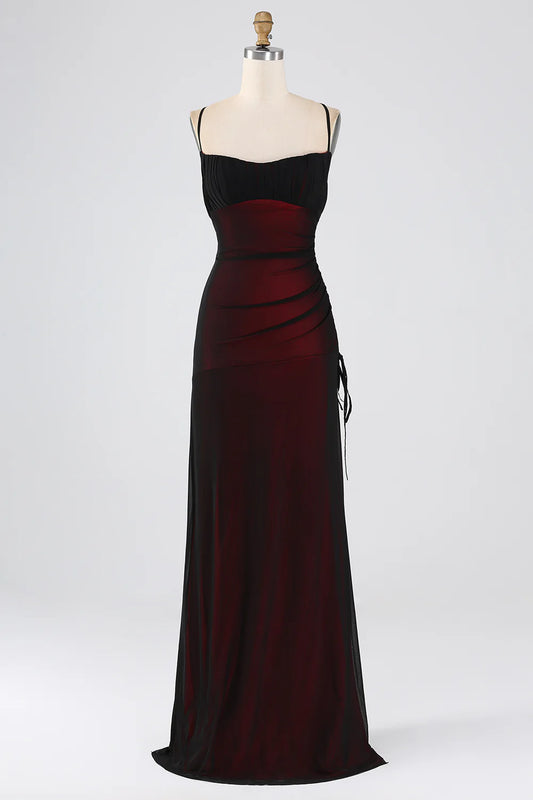 Sexy black and red floor slimming bridesmaid dress with a strap