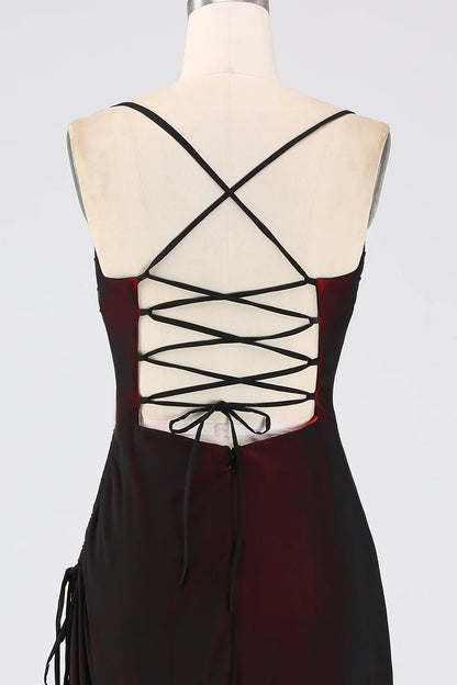Sexy black and red floor slimming bridesmaid dress with a strap