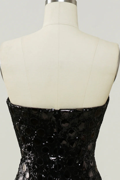 Black sexy strapless sequined mermaid dance dress