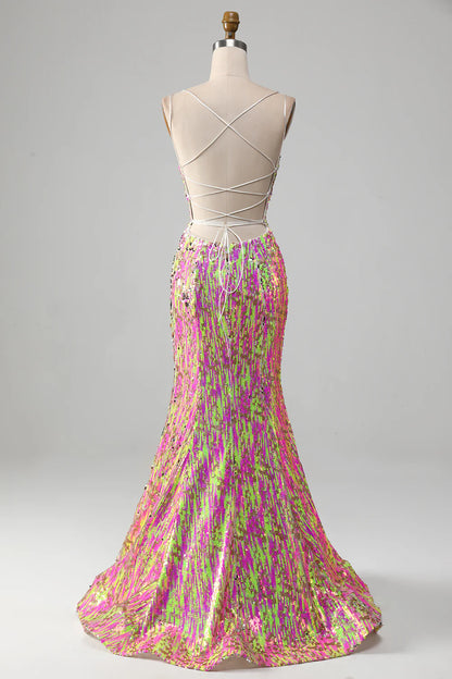 Sexy Pink Sparkling Slim Fit Mermaid Ball Dress