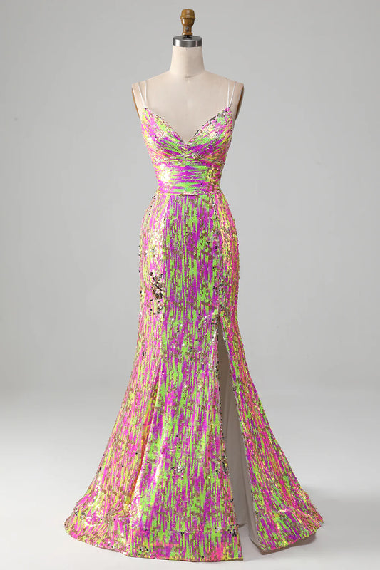 Sexy Pink Sparkling Slim Fit Mermaid Ball Dress