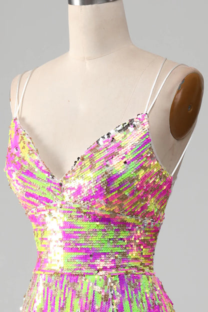 Sexy Pink Sparkling Slim Fit Mermaid Ball Dress