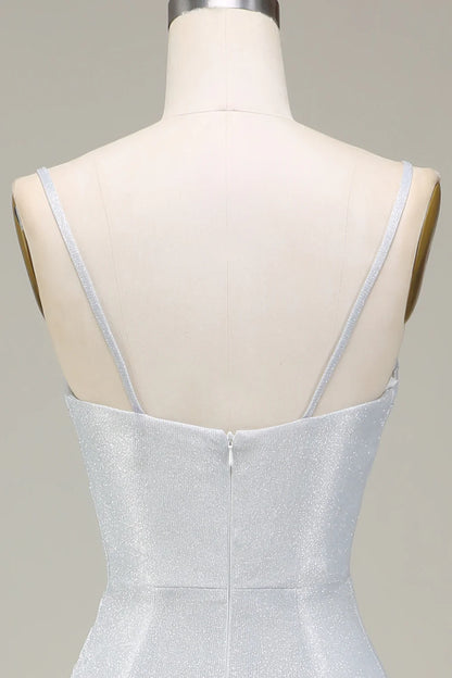 Grey Mermiad Sparkly Prom Dress with Pleated