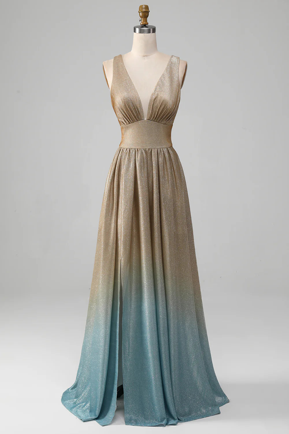 Elegant and Sexy V-neck Gold Split Ball Dress