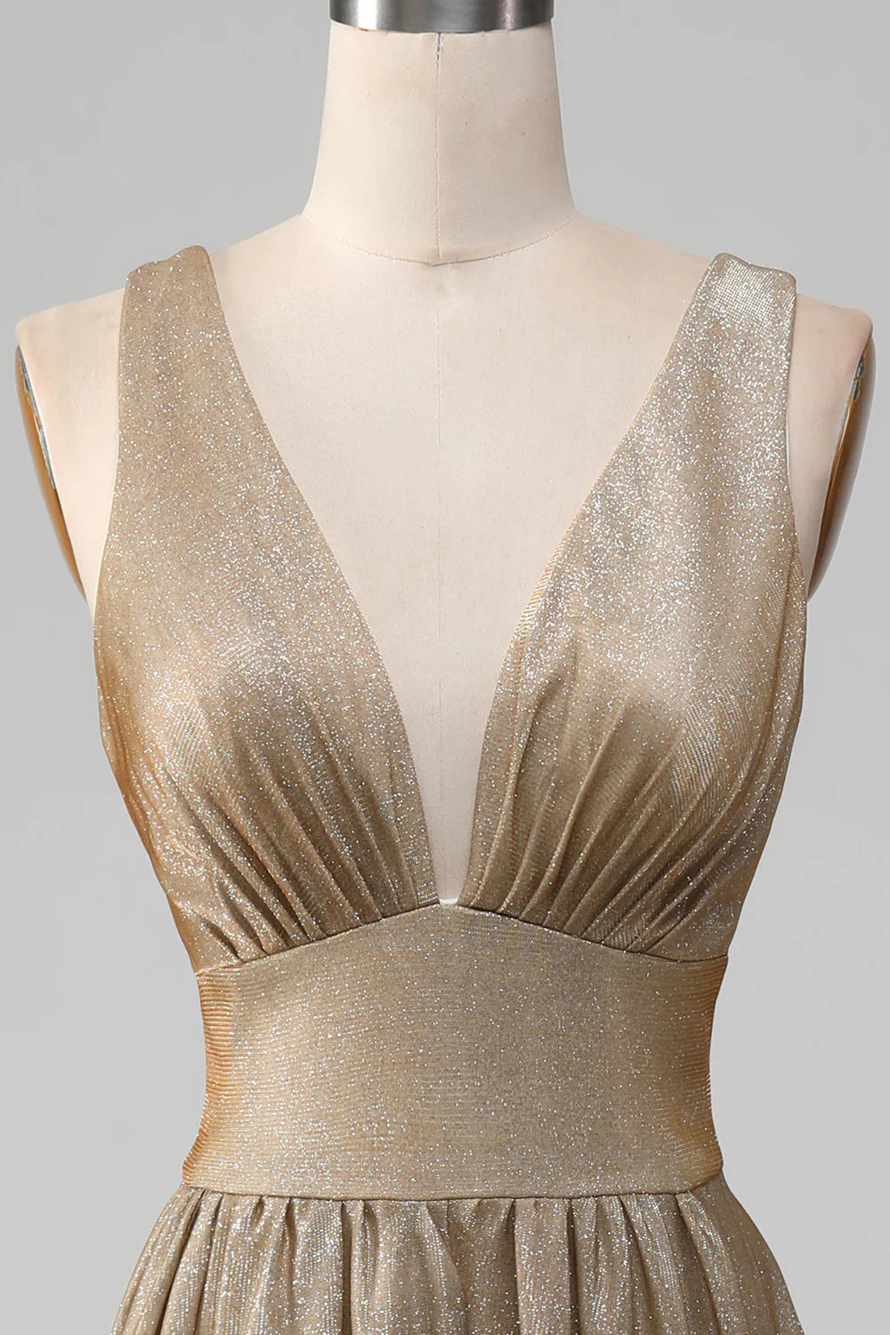 Elegant and Sexy V-neck Gold Split Ball Dress