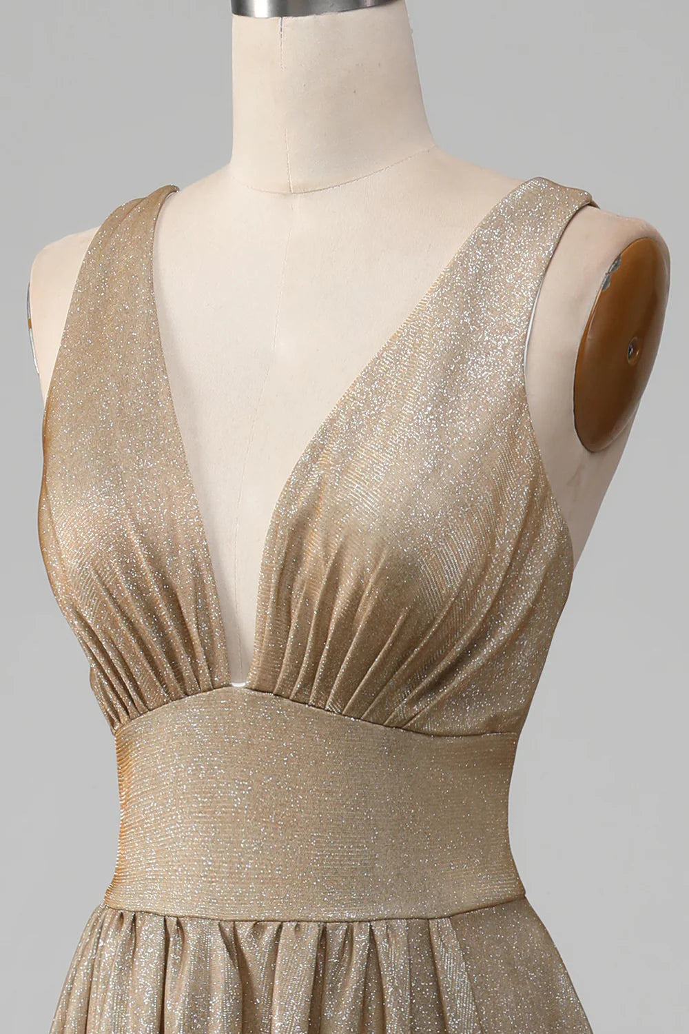 Elegant and Sexy V-neck Gold Split Ball Dress