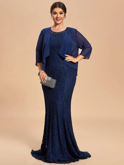 Customized lace mermaid chiffon jacket two-piece set for mother's skirt