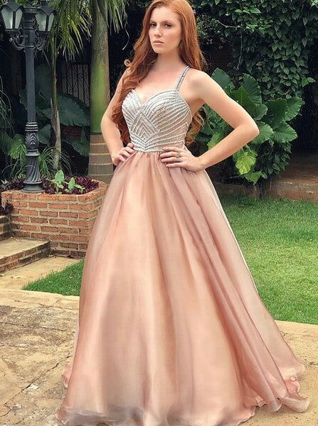 Champagne Italian Noodle Tulle Beaded A-line V-neck Simple Flowing Ball Dress