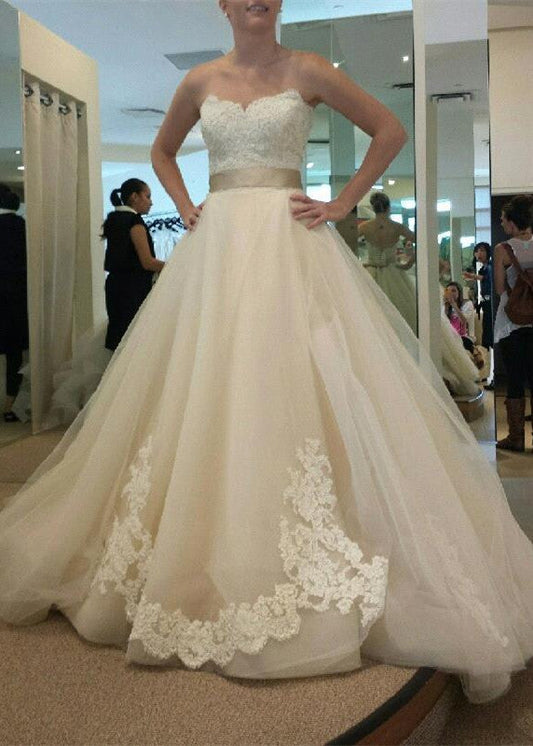 Sweetheart Tulle Bowknot Wedding Dress New Arrival Open Back Long Bridal Gowns