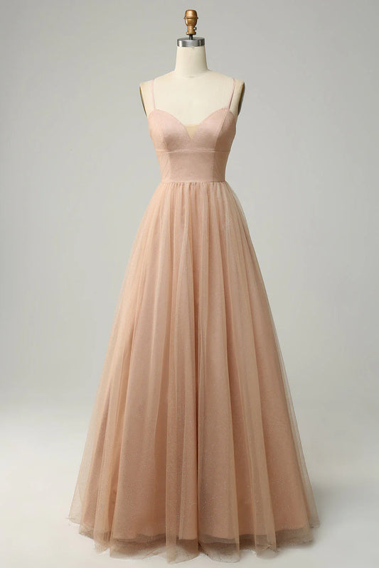 A Line Spaghetti Straps Long Bridesmaid Dress