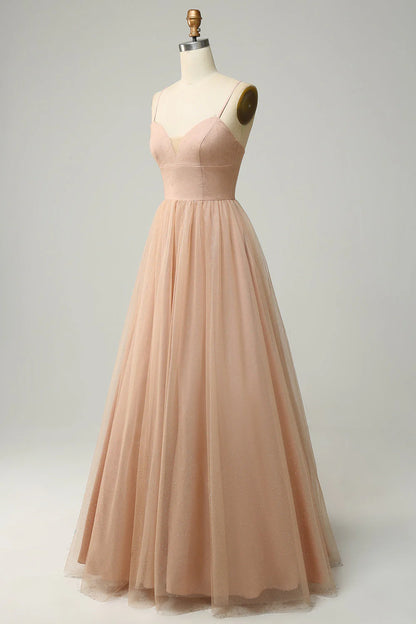 A Line Spaghetti Straps Long Bridesmaid Dress