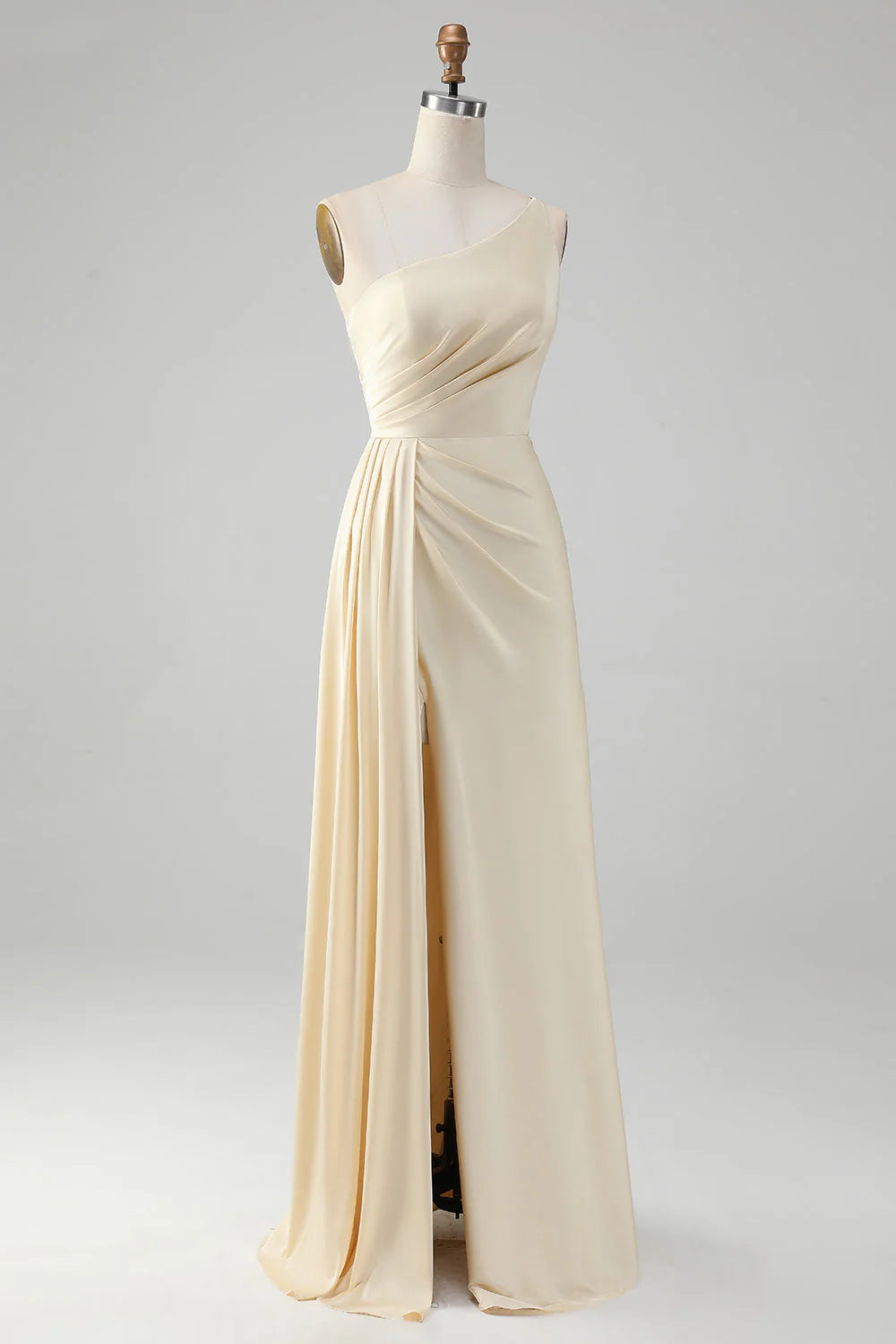 Sheath One Shoulder Pleated Long Bridesmaid Dress With Slit