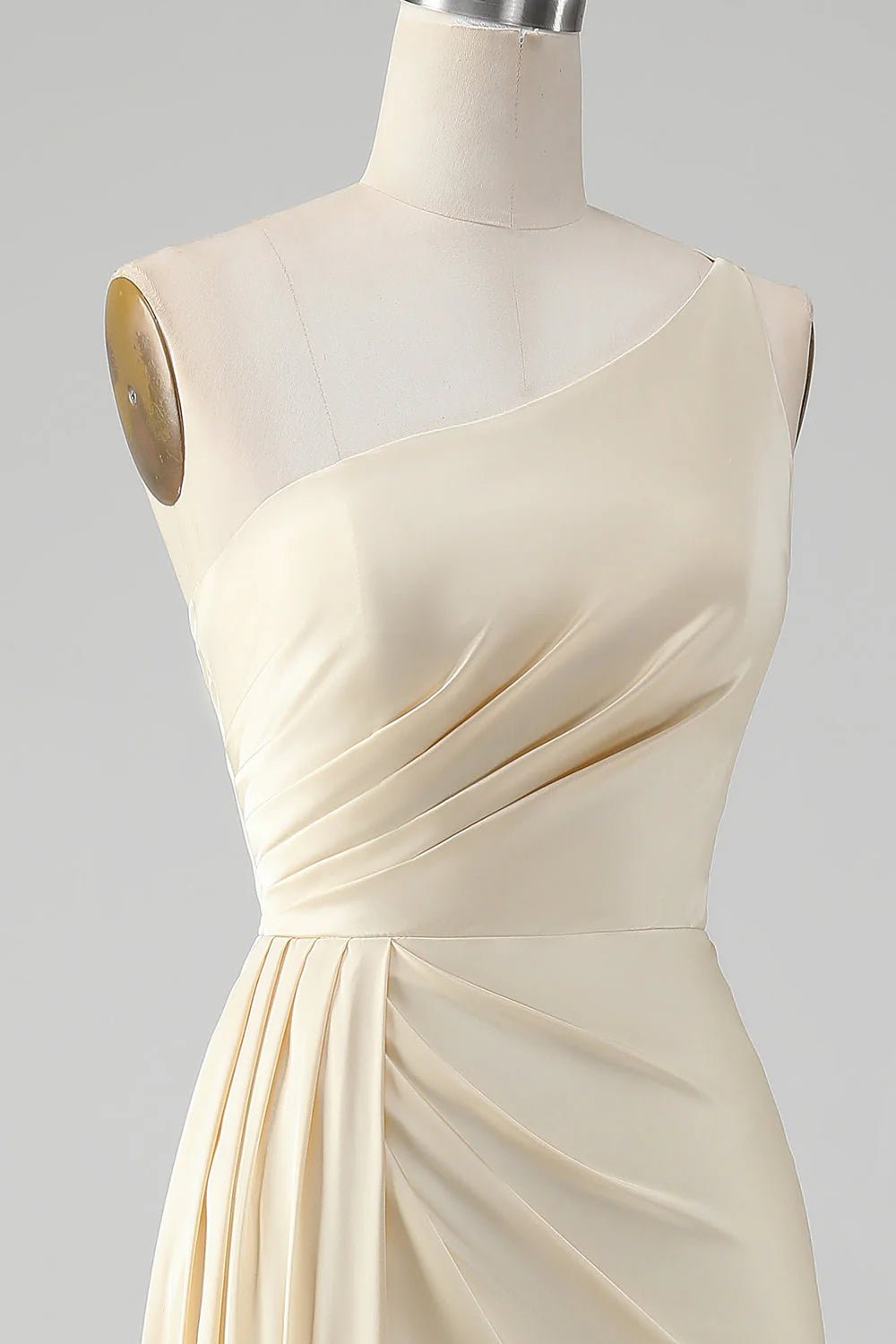Sheath One Shoulder Pleated Long Bridesmaid Dress With Slit