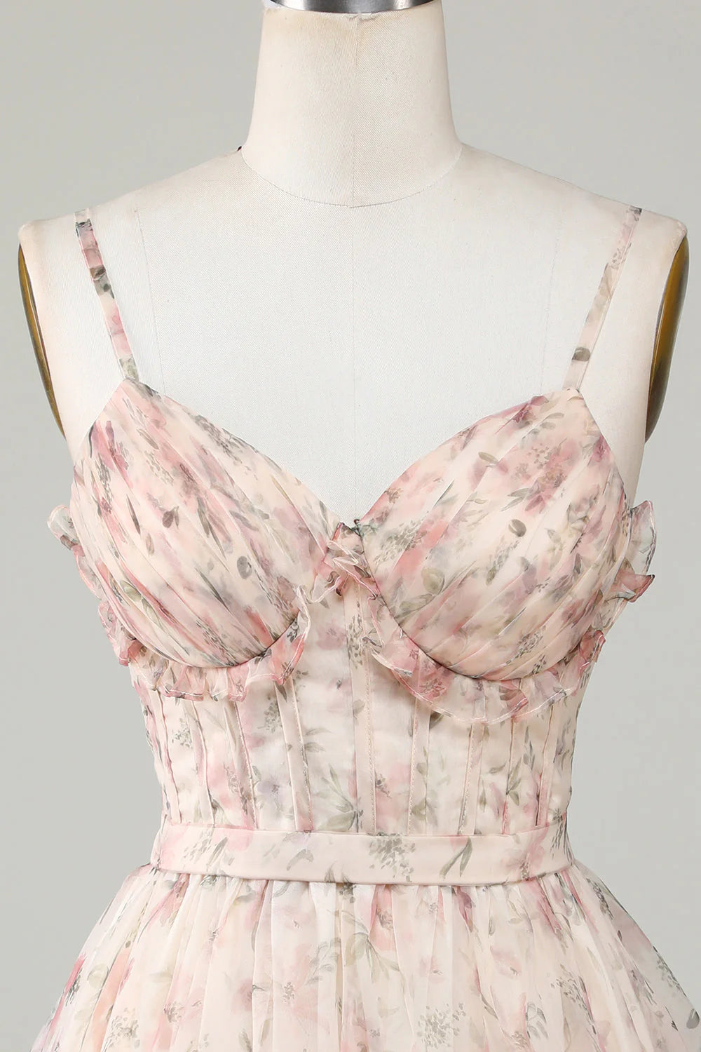 A-Line Corset Floral Short Homecoming Dress with Lace Up Back