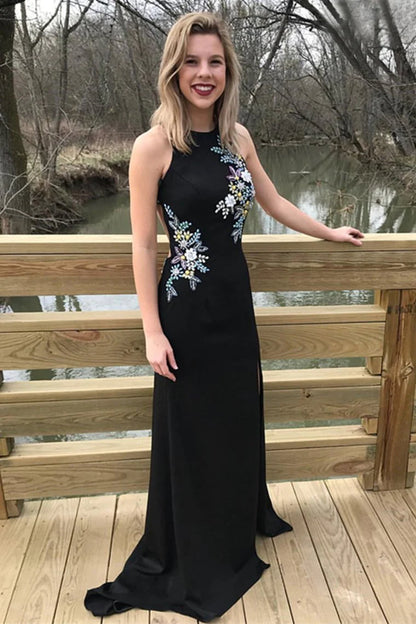 Charming Noble Elegant Black Long Beaded Ball Evening Dress