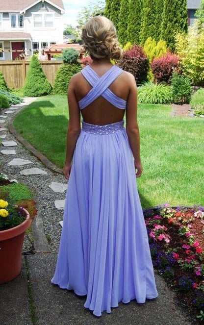 Charming and elegant V-neck chiffon backless A-line dance dress