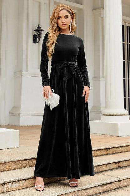 Charming A-line gemstone neck velvet and floor slimming bridal mother dress