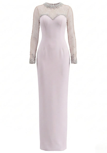 Charming Mermaid Silhouette Scoop Neck Beaded Long Sleeve Open Back Long Formal Evening Dress