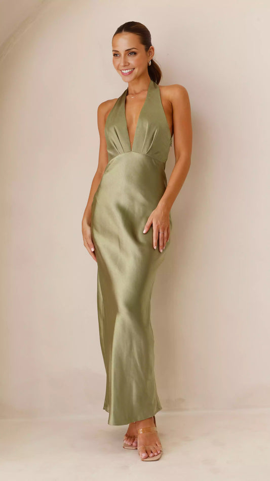 Charming backless camisole button closure V-neck invisible side zipper Prom Dresses