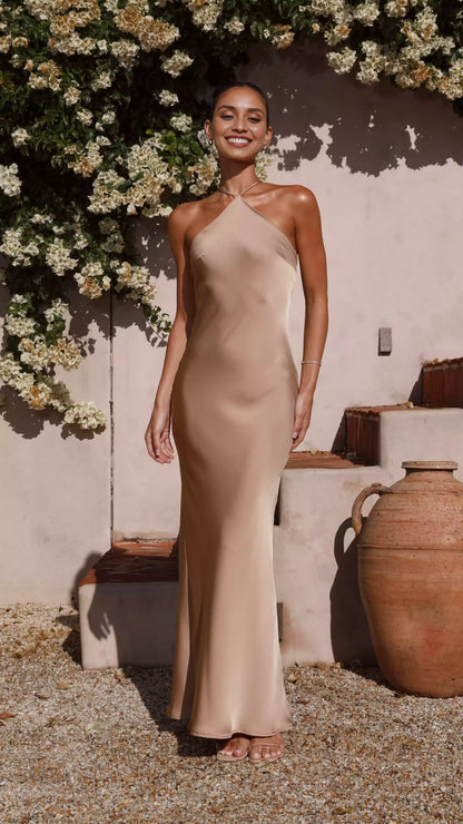 Charming halter neckline fully lined cross tie sleeveless slim fit Prom Dresses