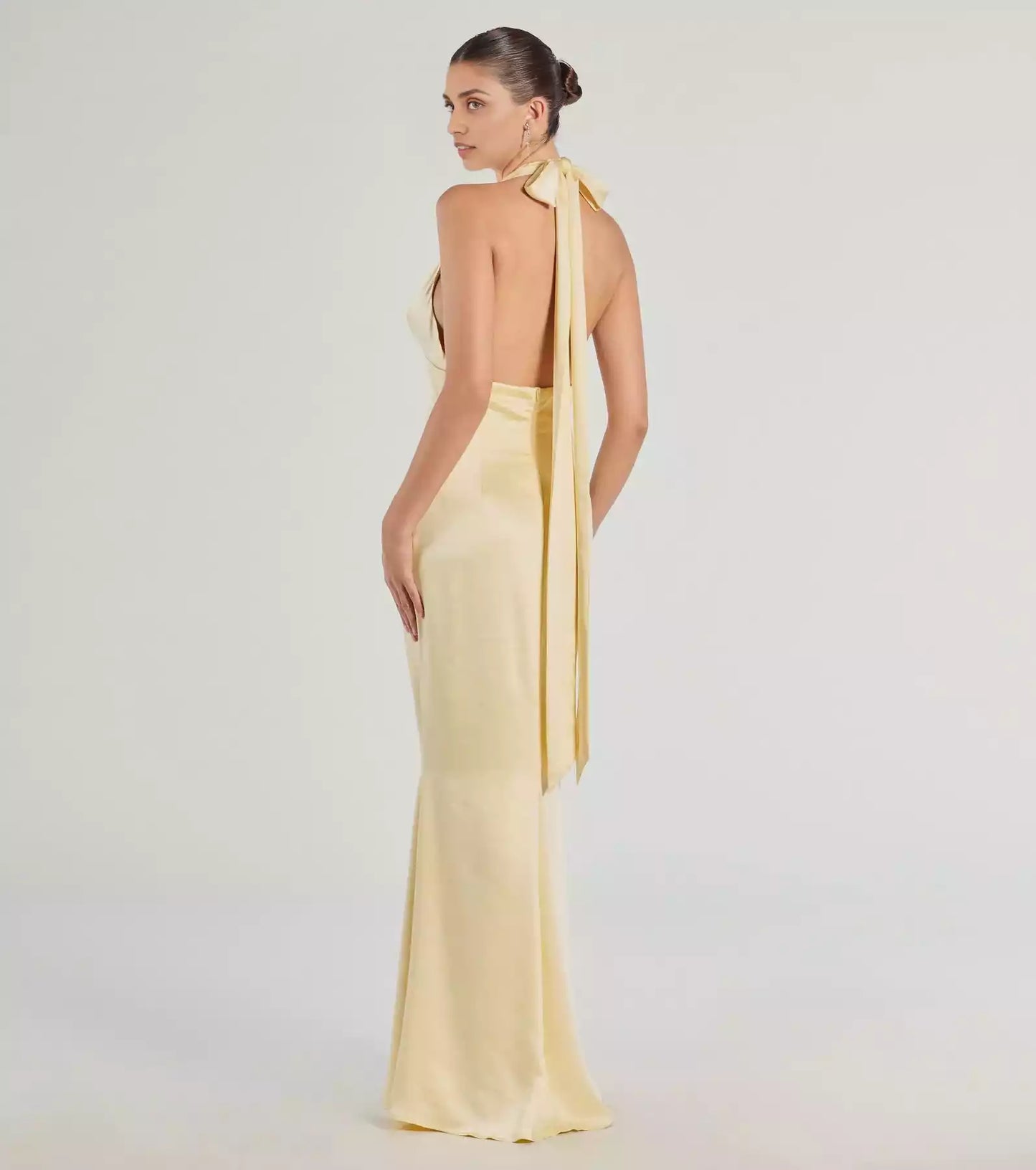 Charming high-quality satin woven sleeveless backless deep V-neck column silhouette and skirt Prom Dresses