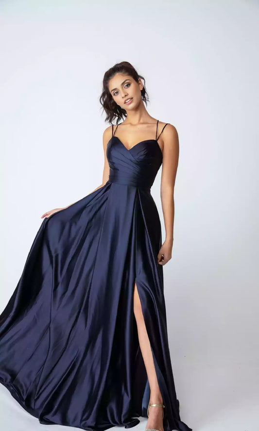 Charming long satin A-line sweetheart neckline with thin shoulder straps and side slits that perfectly fit the body, showcasing elegant temperament Prom Dresses