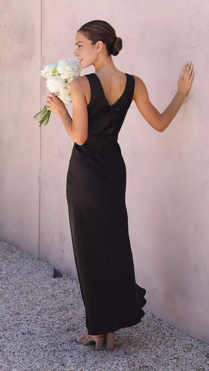 Charming luxury satin deep V-neck high slit front slit creates a graceful figure Prom Dresses