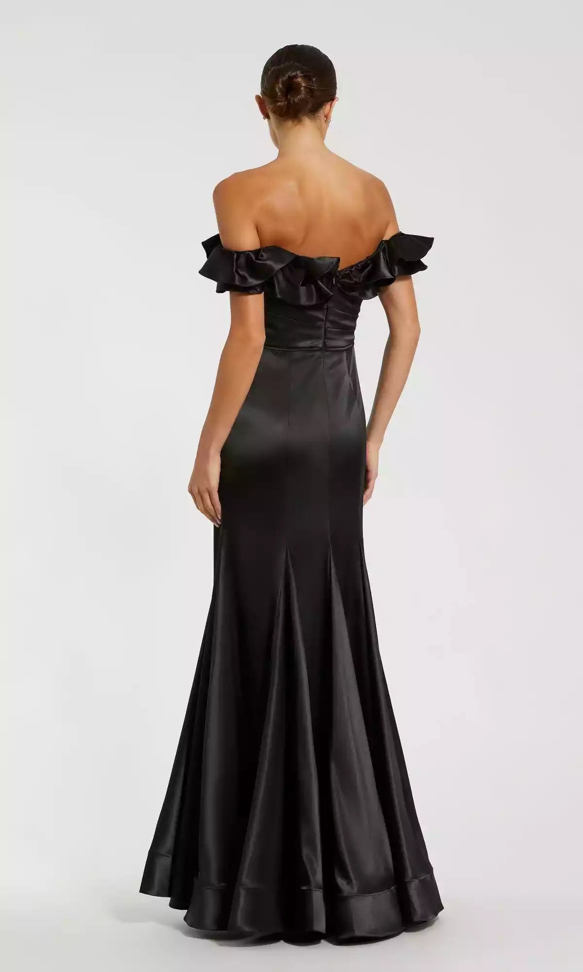 Charming off shoulder satin long ruffled cuffs, slim fit fish tail, showcasing elegant temperament Prom Dresses