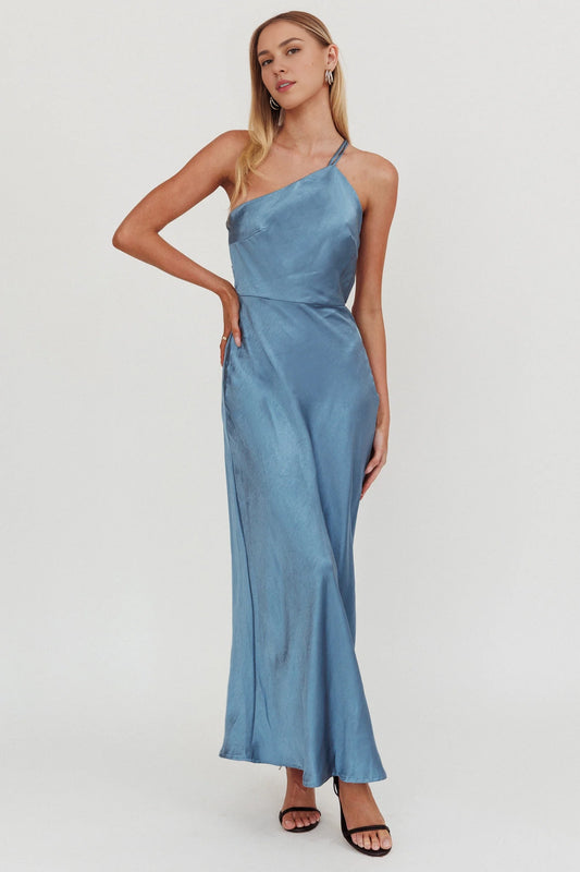 Charming one shoulder unlined adjustable shoulder strap with side zipper bridesmaid dress