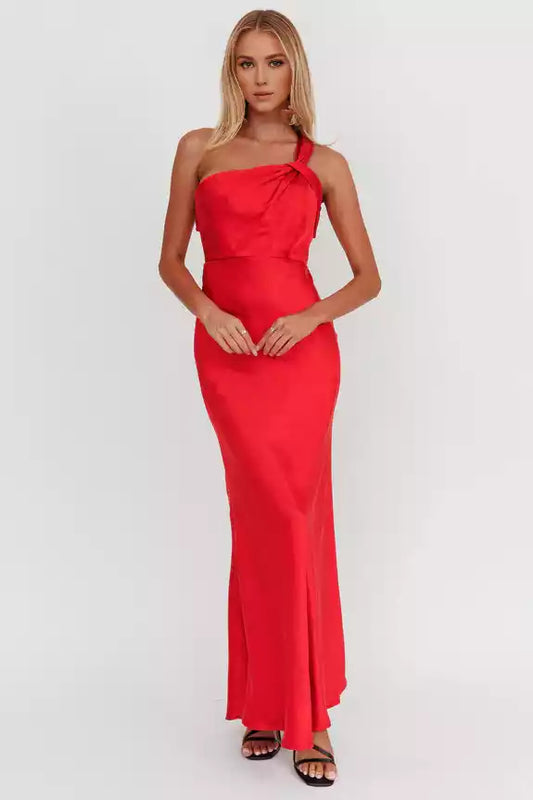 Charming satin extra long shoulder bust with lining Bridesmaid Dresses
