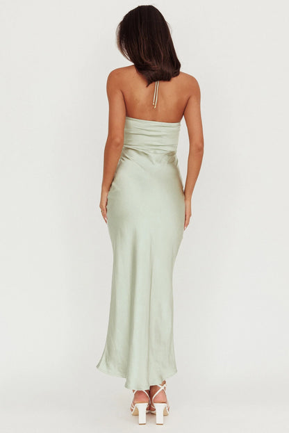 Charming satin extra long unlined flower pin decoration with backless side zipper bridesmaid dress